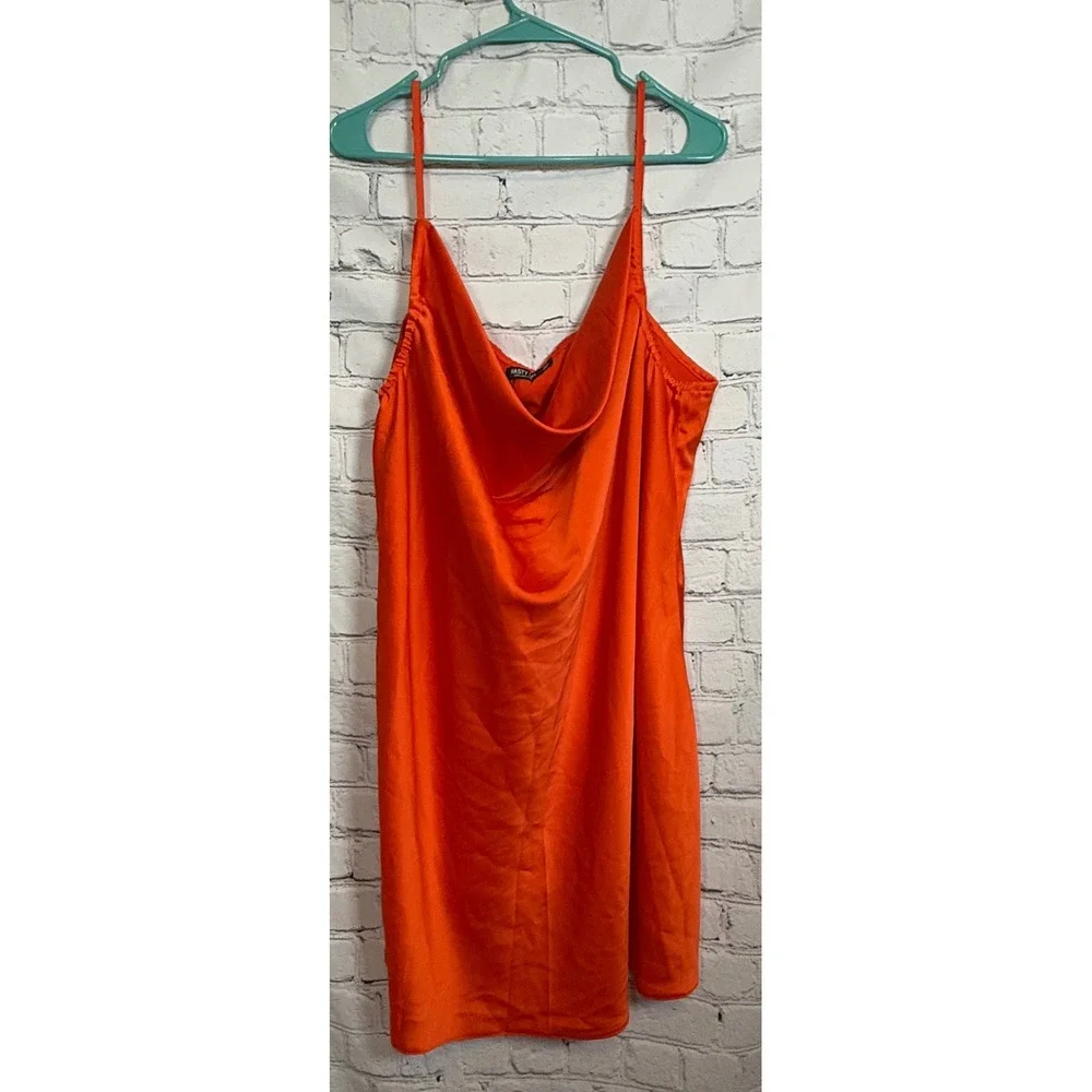 Nasty‎ Gal Orange Cowl Neck Slip Dress Mini Spaghetti Straps size 20 NWT